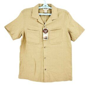 Panama Jack Men's 100% Linen Short Sleeve Tan Shirt Size Small European Flax NWT